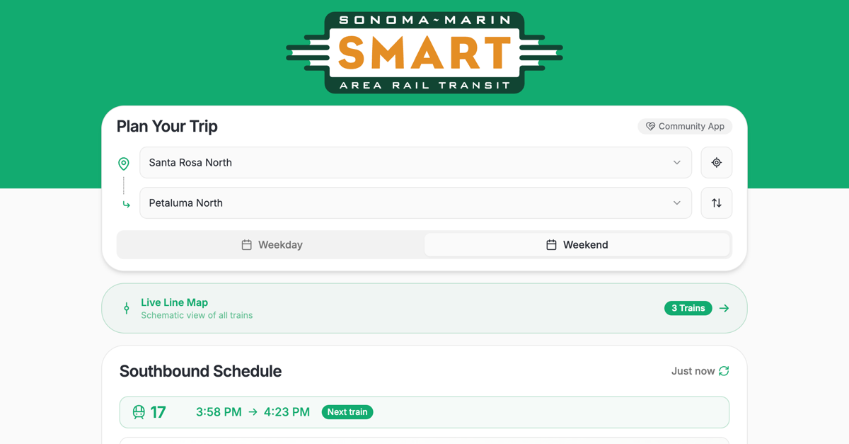 SMART Train Schedule & Live Map — SMART trip (Sonoma-Marin Area Rail ...